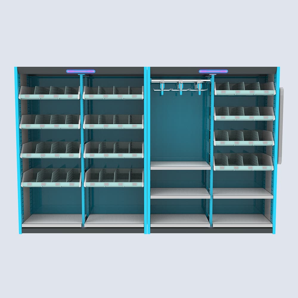 斯科CK-HG3 醫(yī)療智能貨架正面視圖，智能模塊和貨架層板可見